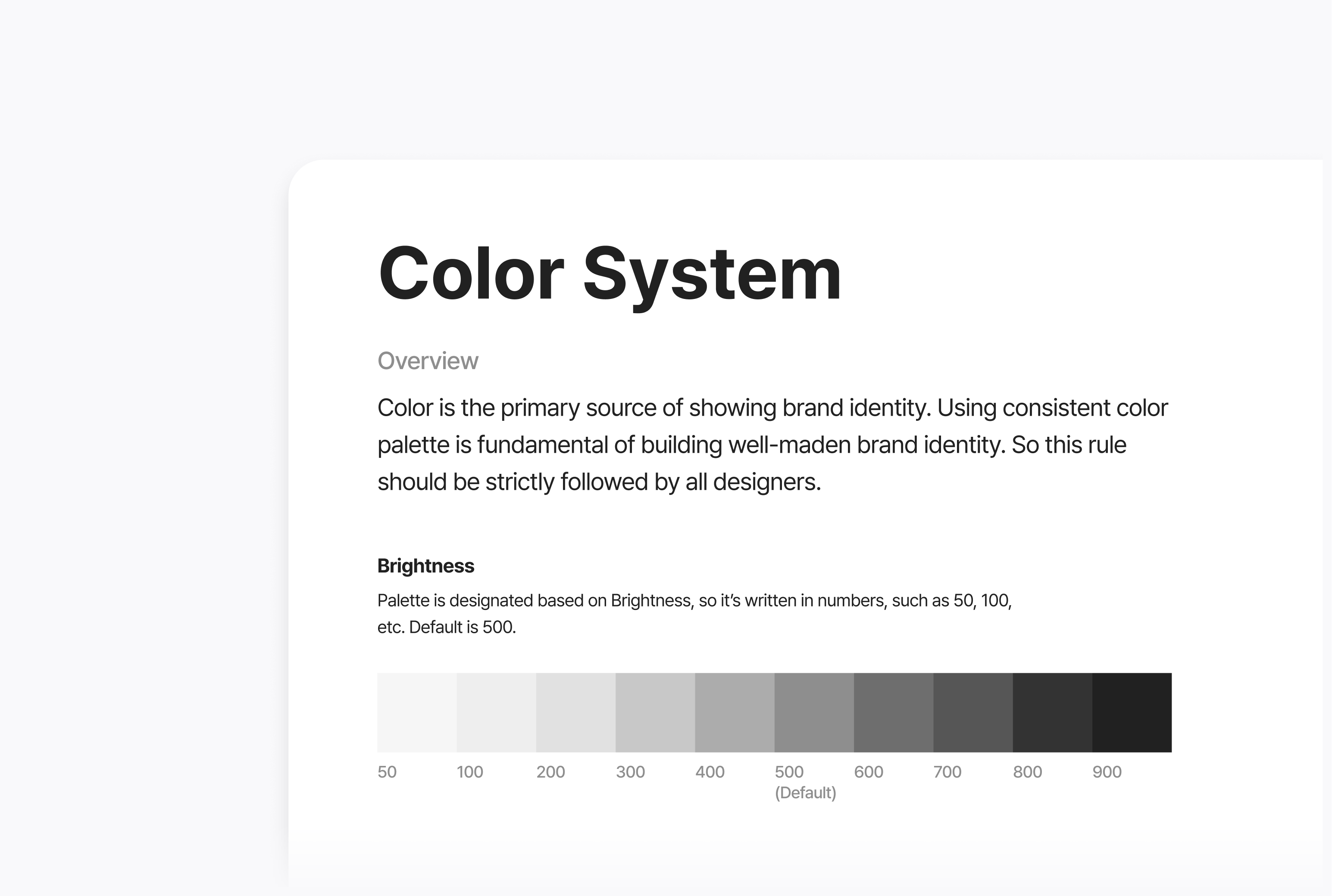 Colour system — brightness scale and brand palette