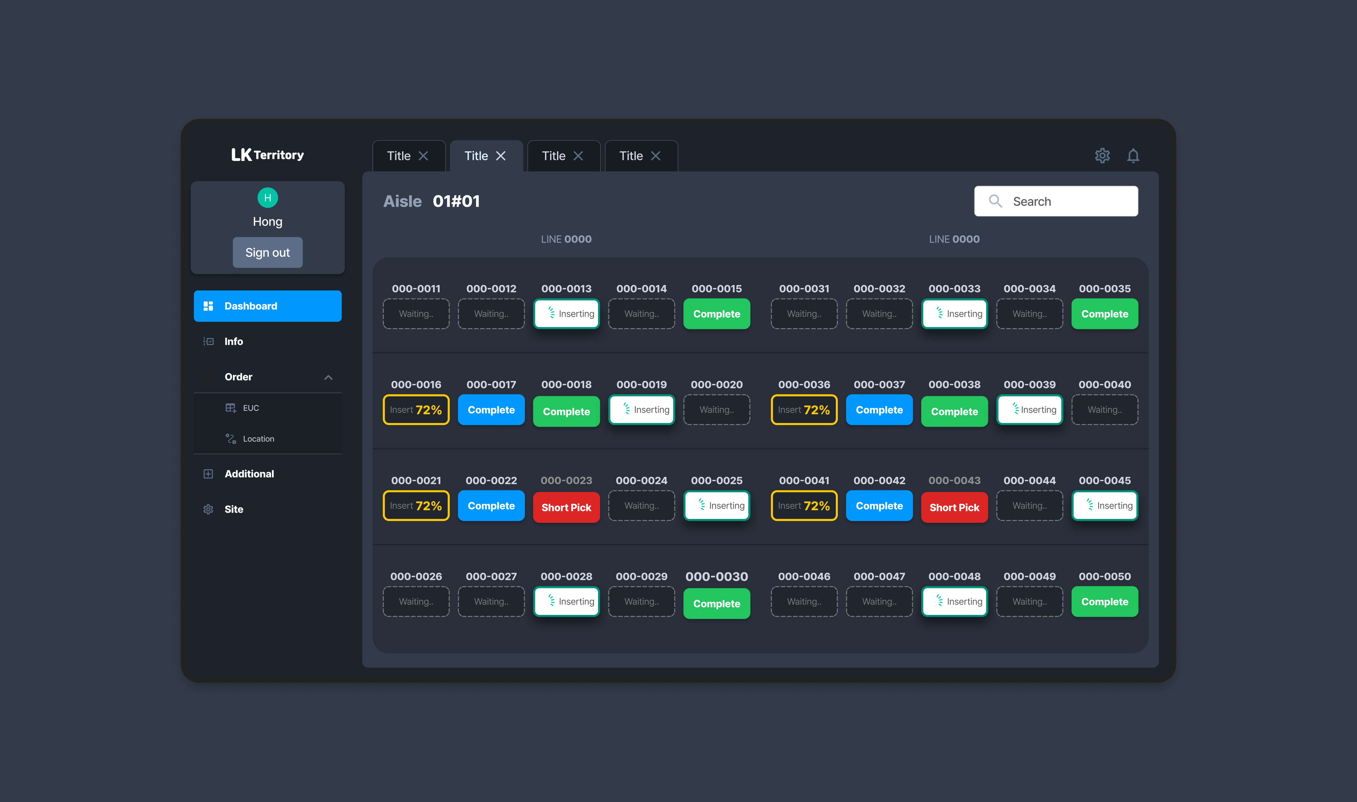 Dashboard additional screens